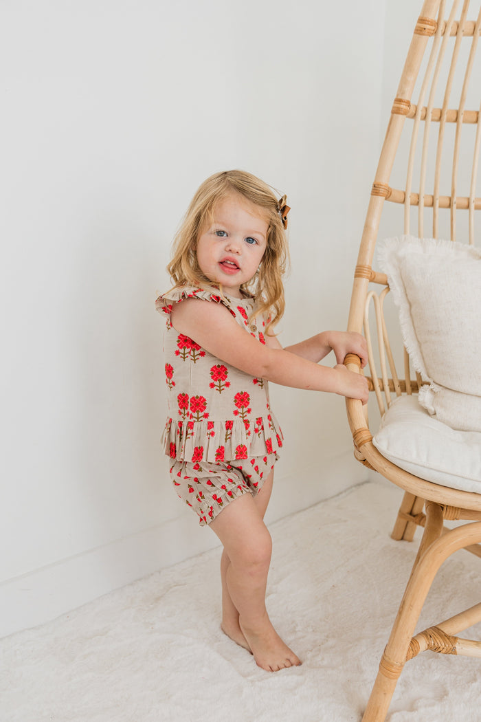 Pink Floral Sleeve Ruffle Top & Shorts Set Yo Baby India