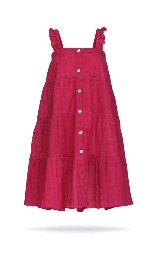 Pink Textured Checks Multi-Tiered Ruffle Dress dress & diaper cover Yo Baby India