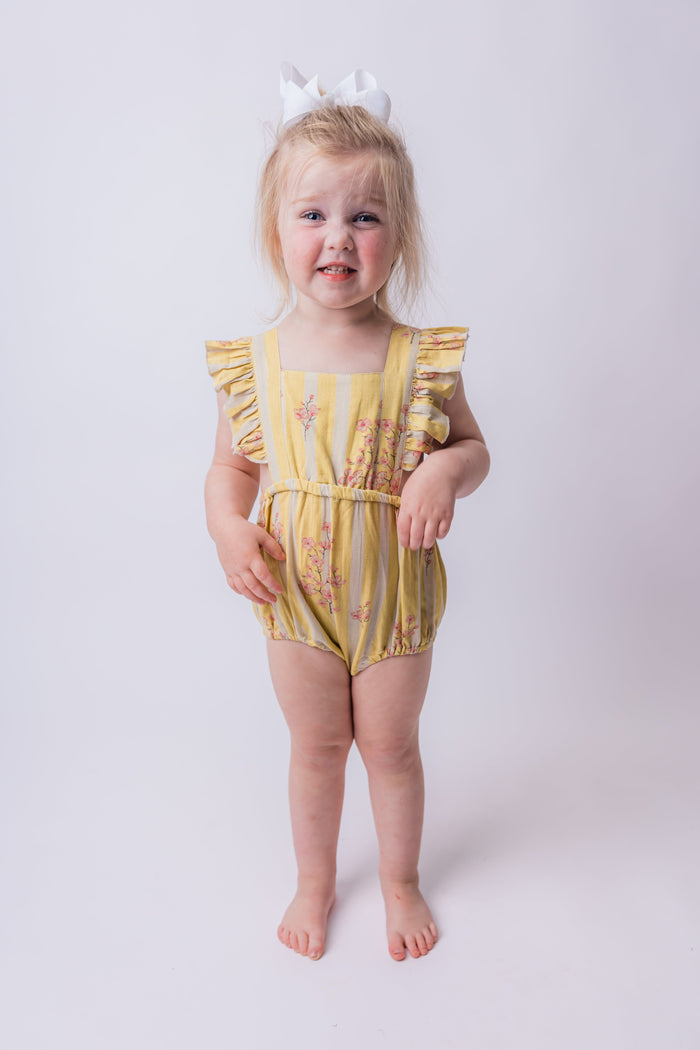 Pink & Yellow Floral Print Ruffled Racer Back Romper romper Yo Baby India