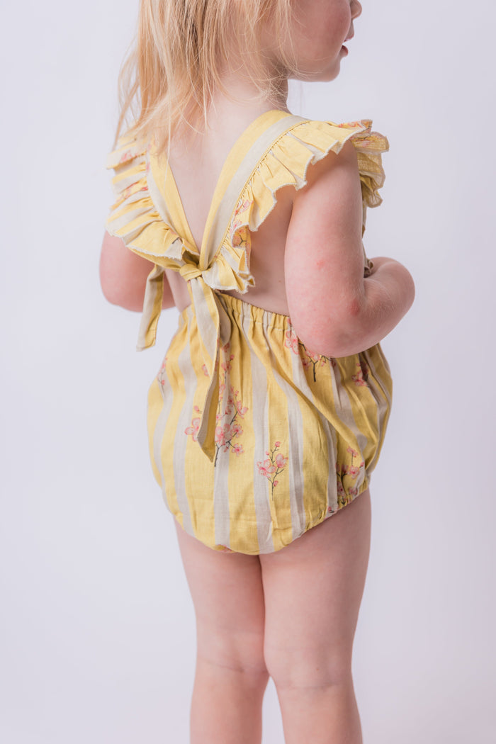 Pink & Yellow Floral Print Ruffled Racer Back Romper romper Yo Baby India