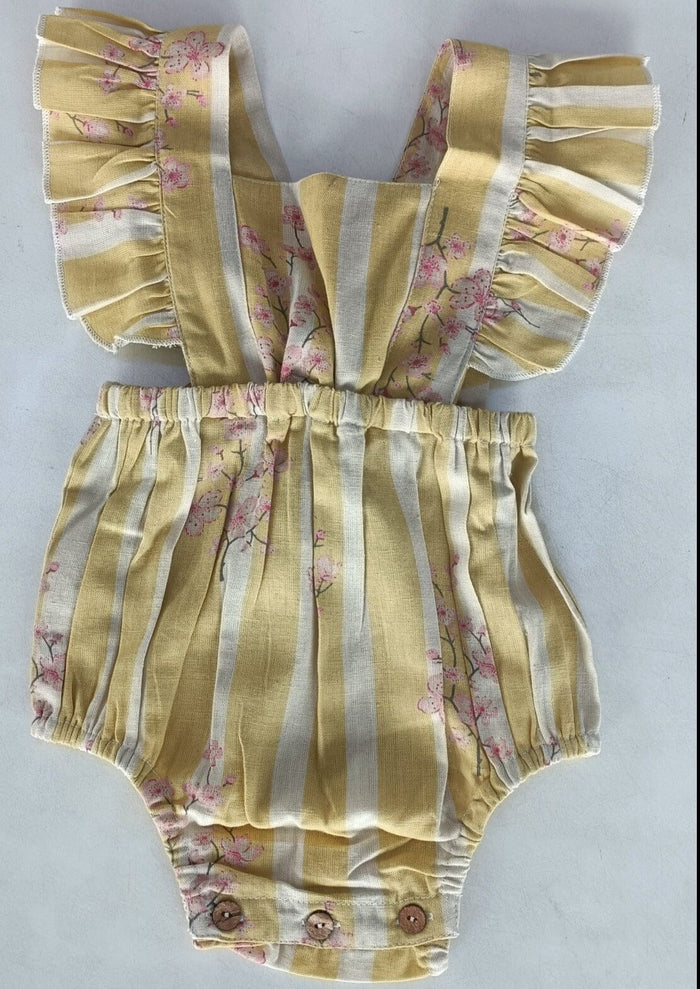 Pink & Yellow Floral Print Ruffled Racer Back Romper romper Yo Baby India
