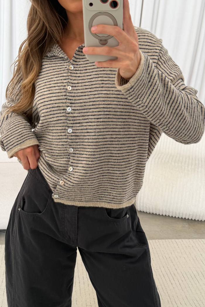 Piper Pin Striped Cardigan in Natural