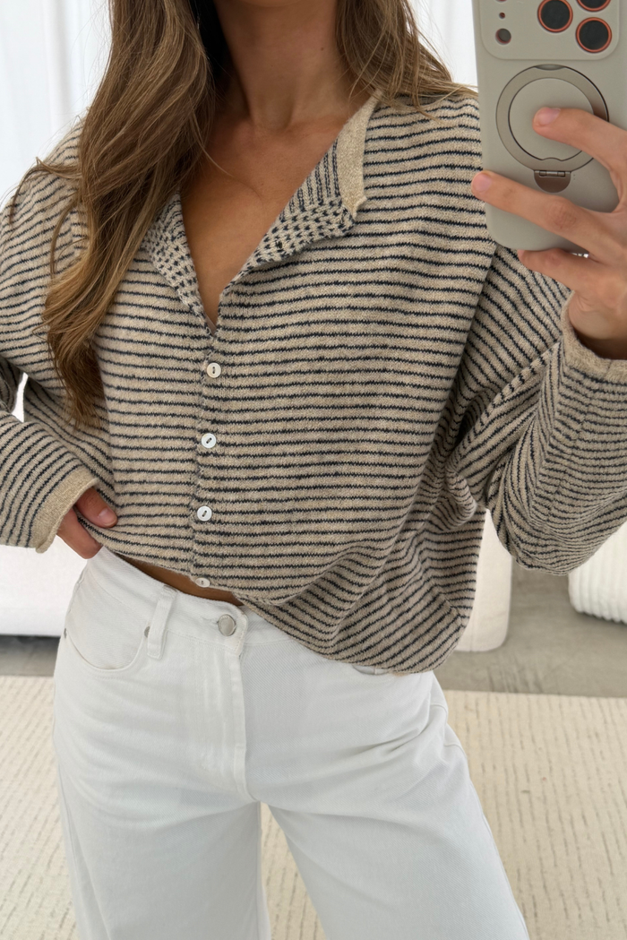Piper Pin Striped Cardigan in Natural