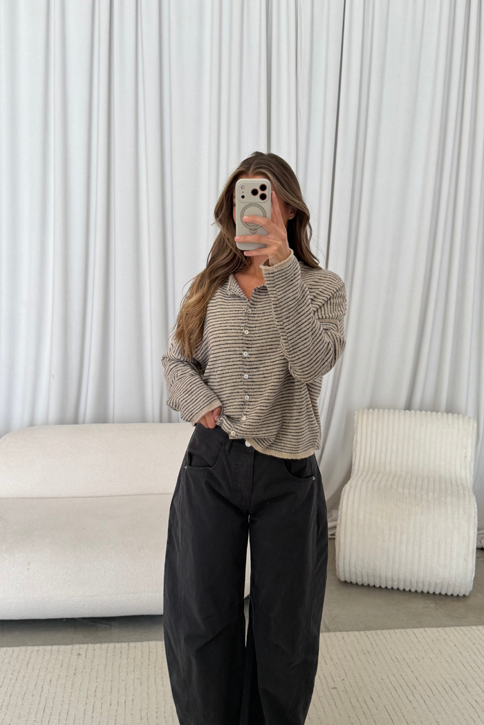 Piper Pin Striped Cardigan in Natural
