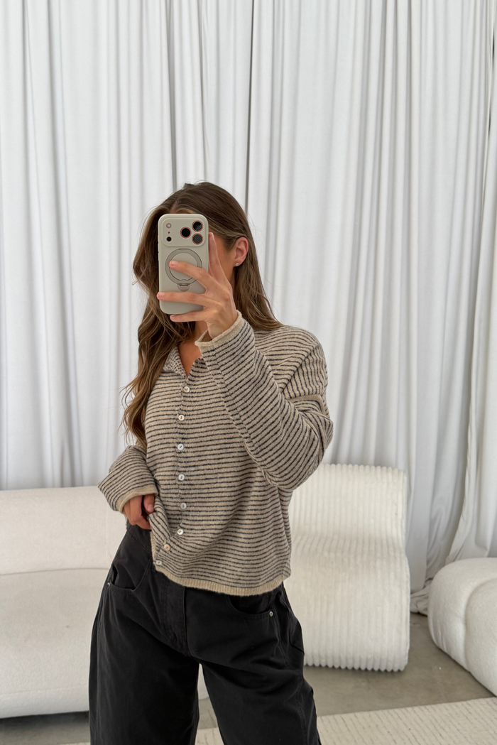 Piper Pin Striped Cardigan in Natural