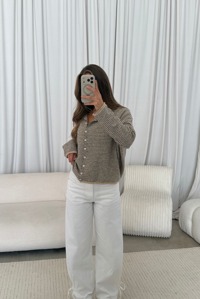 Piper Pin Striped Cardigan in Natural