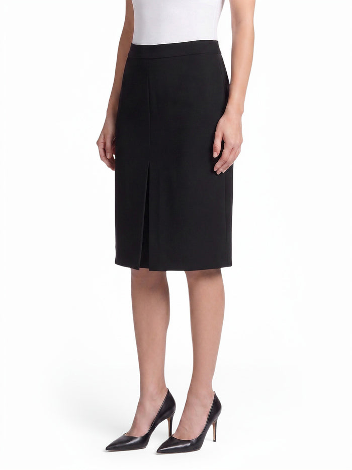Pleat Front Skirt, Stretch Crepe, Black | Kasper