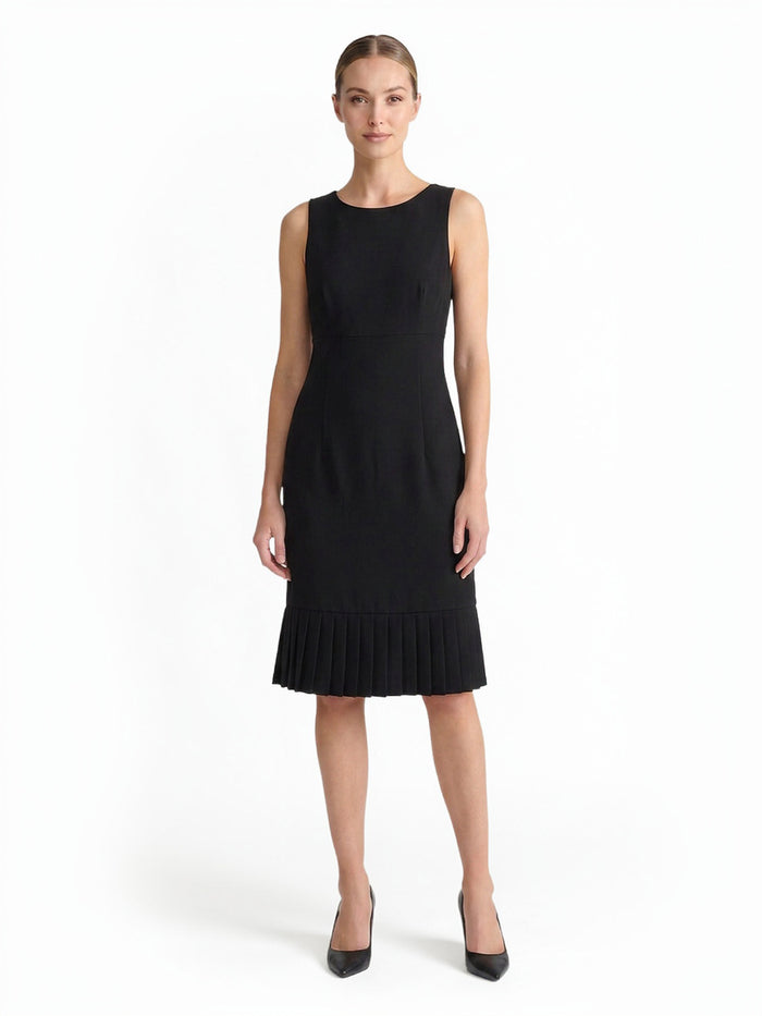 Pleated Hem Sheath Dress, Stretch Crepe, Black | Kasper
