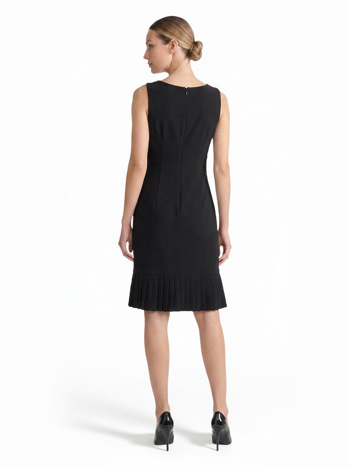 Pleated Hem Sheath Dress, Stretch Crepe, Black | Kasper