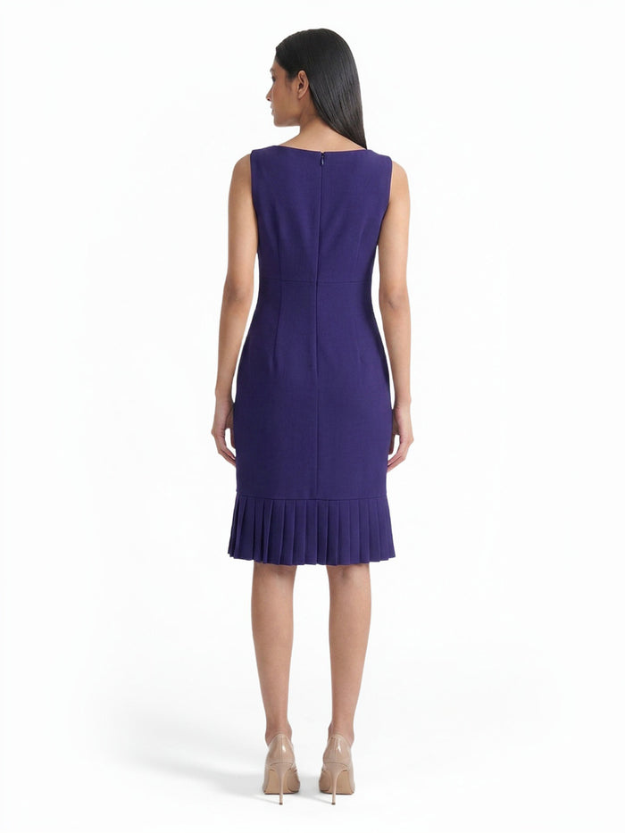 Pleated Hem Sheath Dress, Stretch Crepe, Regal Plum | Kasper