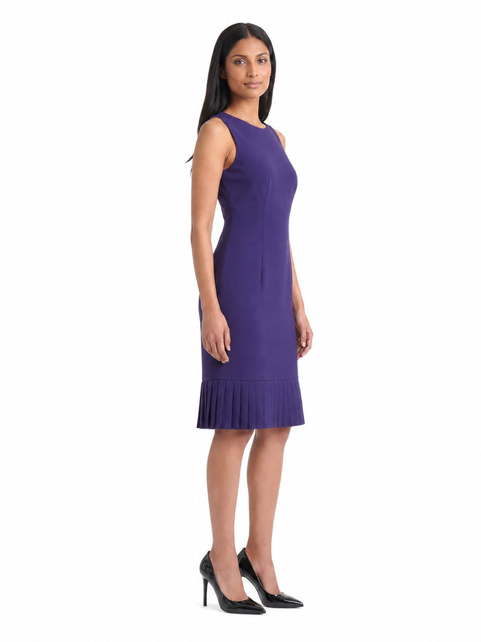 Pleated Hem Sheath Dress, Stretch Crepe, Regal Plum | Kasper