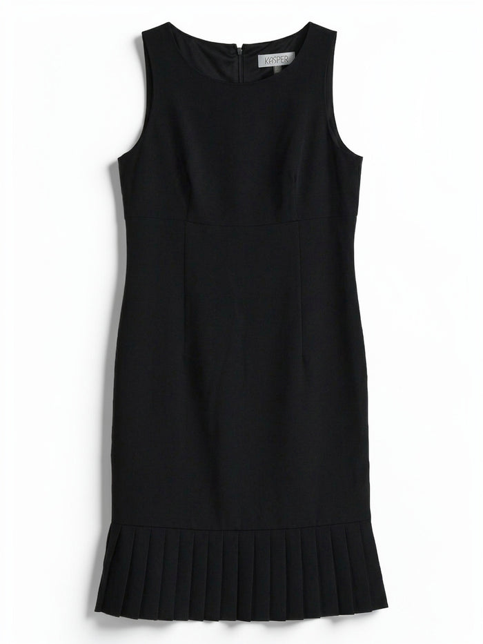 Pleated Hem Sheath Dress, Stretch Crepe, Black | Kasper