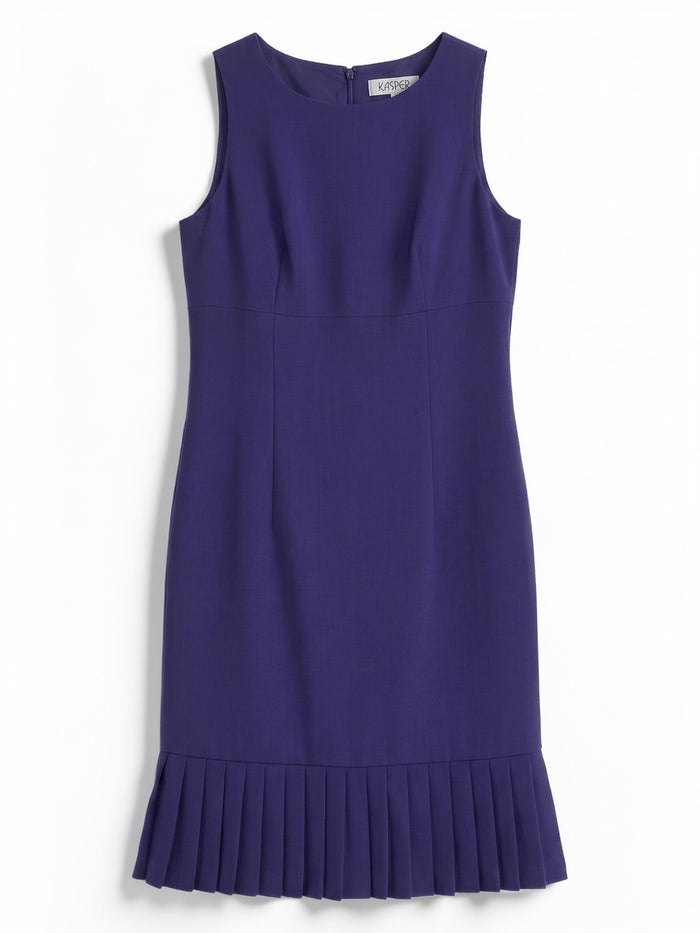 Pleated Hem Sheath Dress, Stretch Crepe, Regal Plum | Kasper
