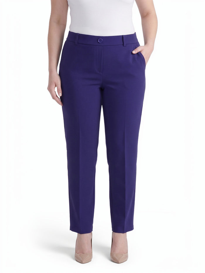 Plus Audrey Pull-On Faux Fly Front Trouser, Compression Suiting, Regal Plum | Kasper