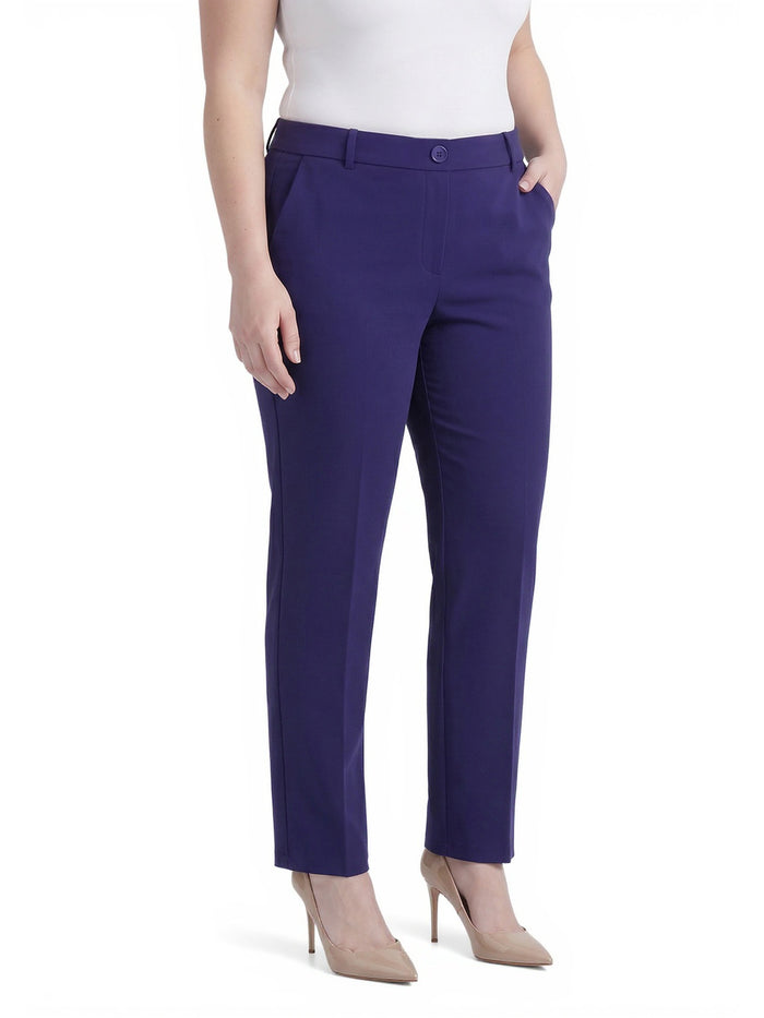 Plus Audrey Pull-On Faux Fly Front Trouser, Compression Suiting, Regal Plum | Kasper
