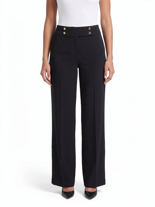 Ava Wide Leg Pant, Stretch Crepe, Black | Kasper