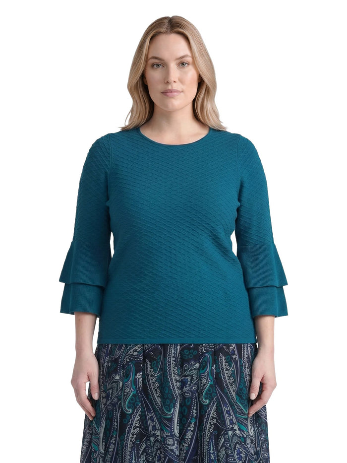 Plus Boat Neck Textured Stitch Sweater, Bottle Teal | Kasper