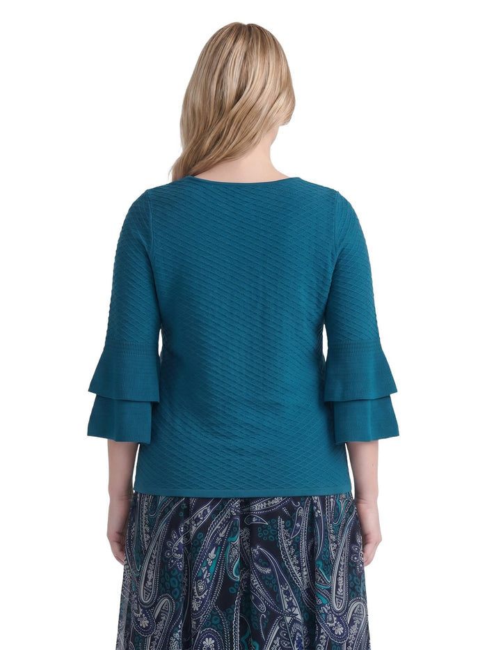 Plus Boat Neck Textured Stitch Sweater, Bottle Teal | Kasper