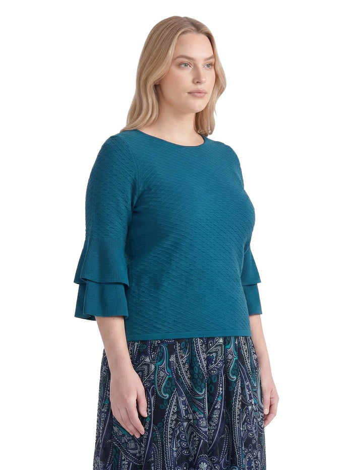 Plus Boat Neck Textured Stitch Sweater, Bottle Teal | Kasper