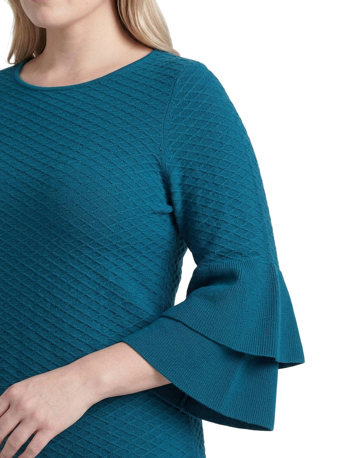 Plus Boat Neck Textured Stitch Sweater, Bottle Teal | Kasper