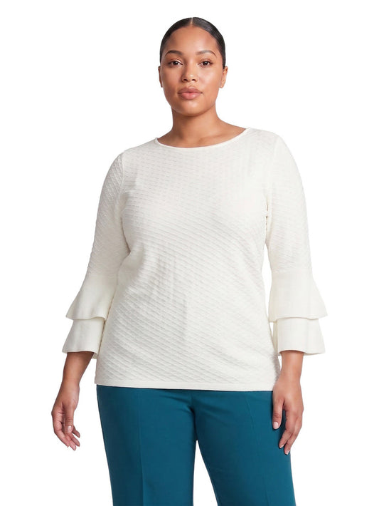 Plus Flare Sleeve Boat Neck Top, Vanilla Ice | Kasper