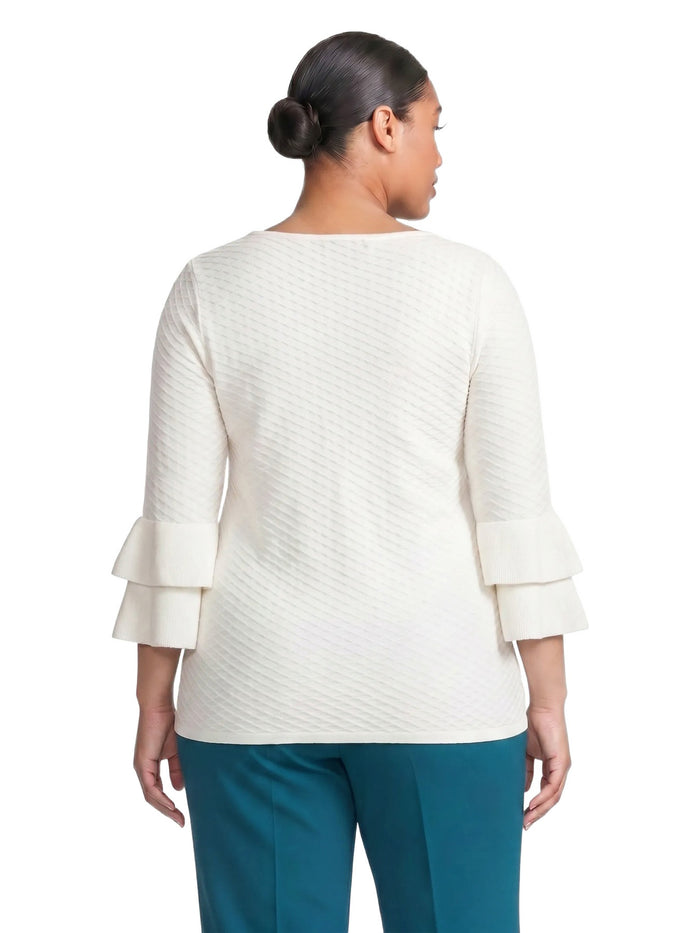 Plus Flare Sleeve Boat Neck Top, Vanilla Ice | Kasper