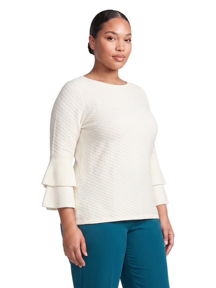 Plus Flare Sleeve Boat Neck Top, Vanilla Ice | Kasper