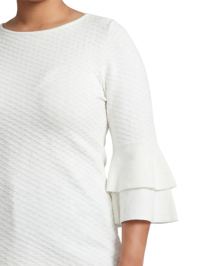 Plus Flare Sleeve Boat Neck Top, Vanilla Ice | Kasper