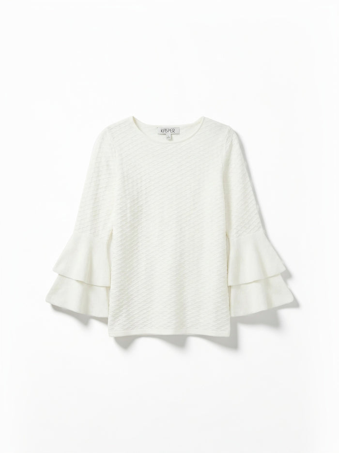 Flare Sleeve Boat Neck Top, Vanilla Ice | Kasper