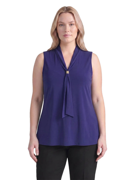 Plus Neck Tie Sleeveless Top, Everyday Knit, Regal Plum | Kasper