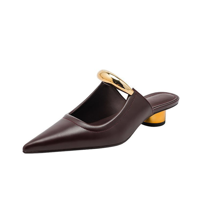 pointed leather mules with gold sculptural buckle – VARIENA