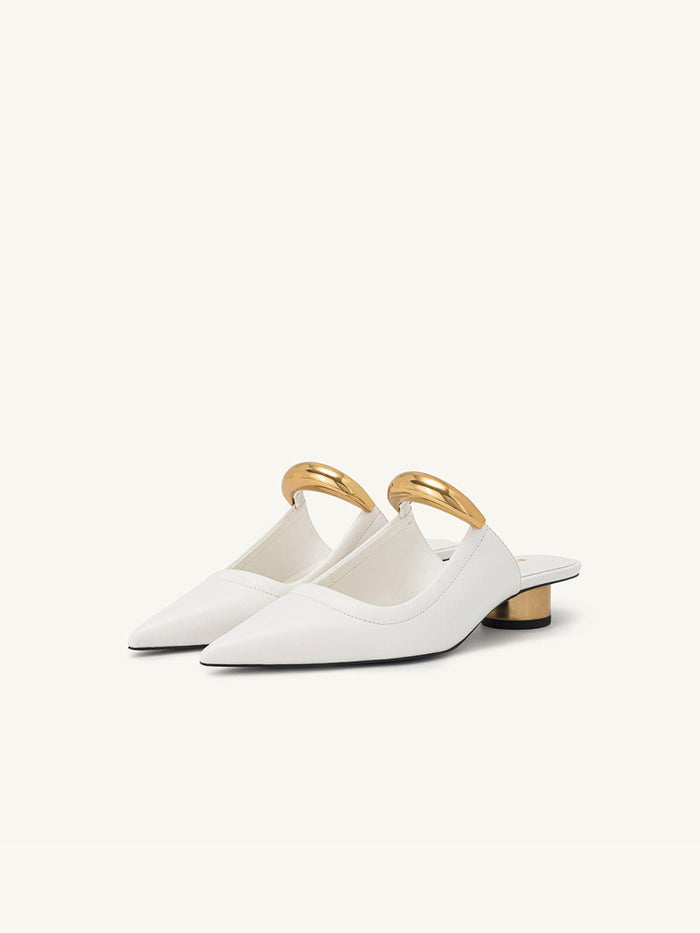 pointed leather mules with gold sculptural buckle – VARIENA
