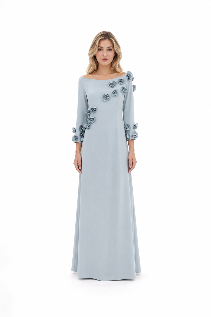 Powder Blue 3D Floral Appliqué Maxi Dress – AZUREA