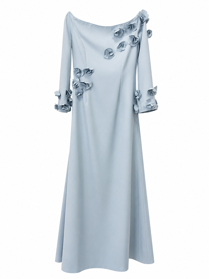 Powder Blue 3D Floral Appliqué Maxi Dress – AZUREA