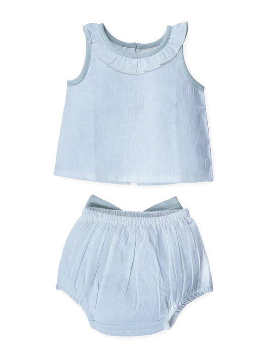 Top And Bow Bloomer Set : POWDER BLUE : Infant : Baby Girl : New Born Top & Shorts Set Yo Baby India