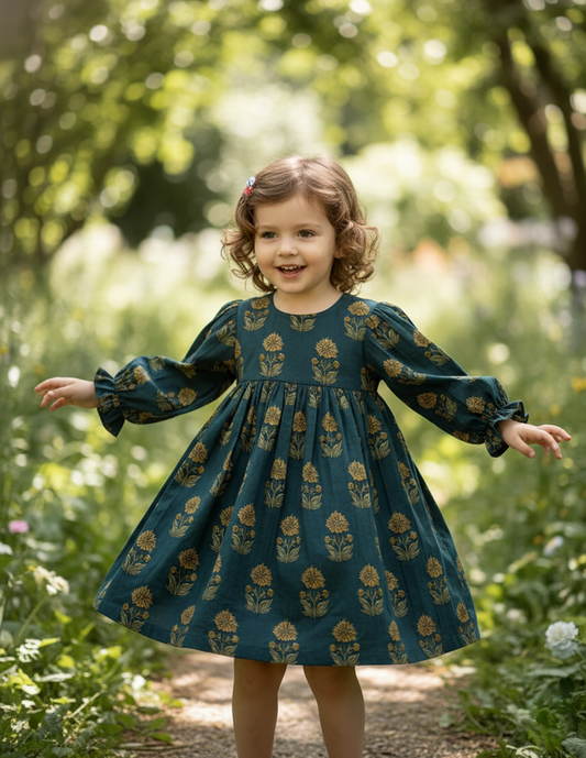 Rasa Dress Moss Green — Cotton Girls Dress | Infant to Tween 0-13 Years