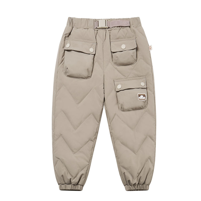 Recycled Nylon Taslon Kids Quilted Cargo Down Pants