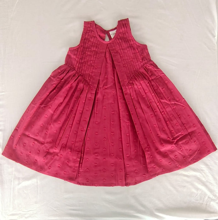 Red Solid Color Heart Dobby Pintuck Gathered Dress dress & diaper cover Yo Baby India