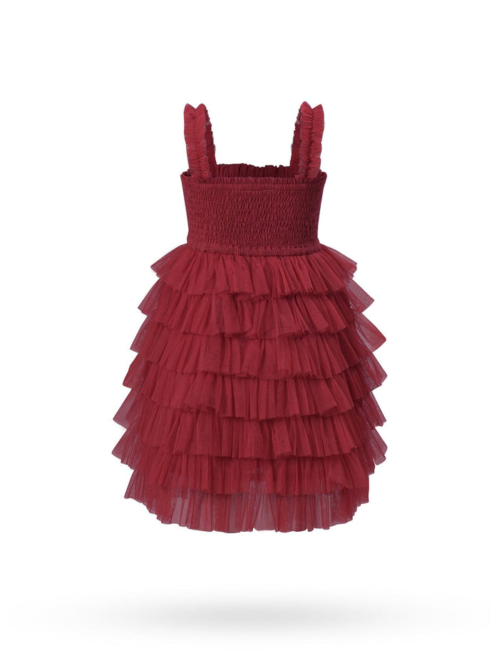 Red Tulle Solid Color Tiered Ruffle Dress dress & diaper cover Yo Baby Wholesale