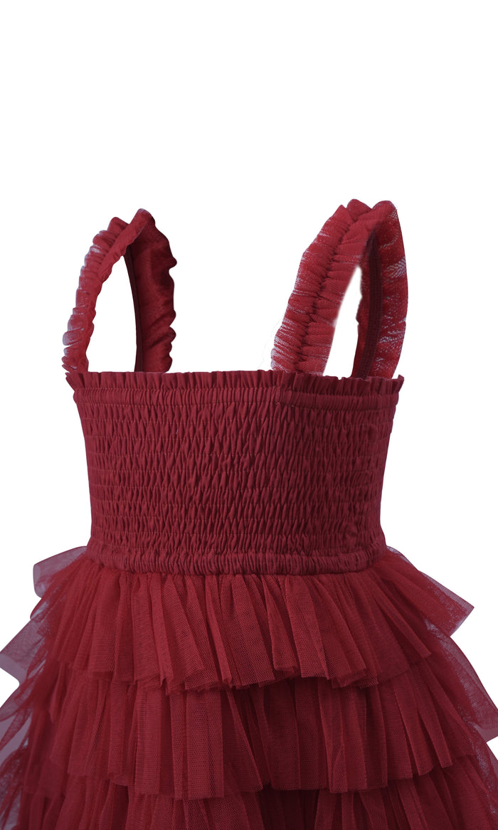 Red Tulle Solid Color Tiered Ruffle Dress dress & diaper cover Yo Baby Wholesale