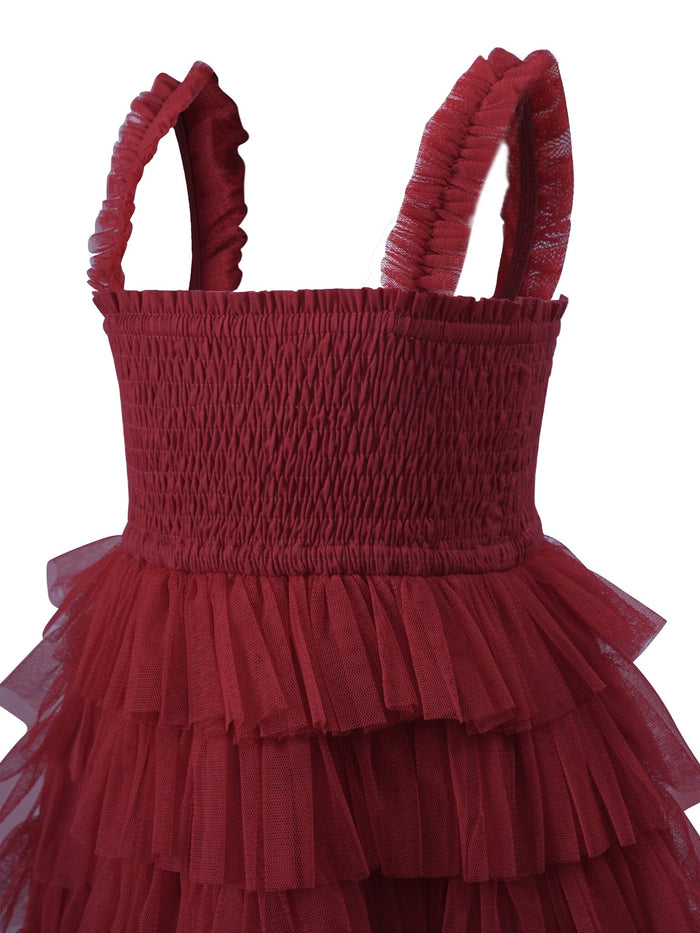 Red Tulle Solid Color Tiered Ruffle Dress dress & diaper cover Yo Baby Wholesale