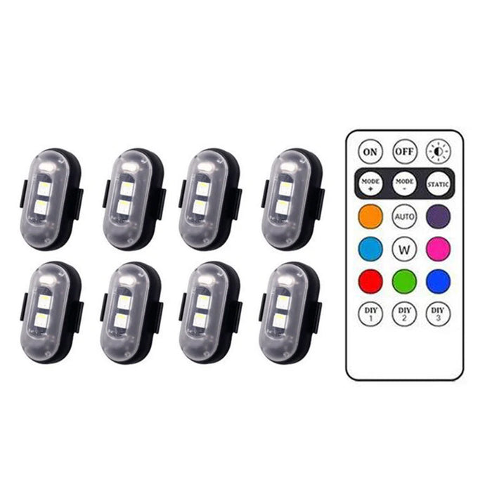 8 * lights + 1 * remote control (Velcro type)