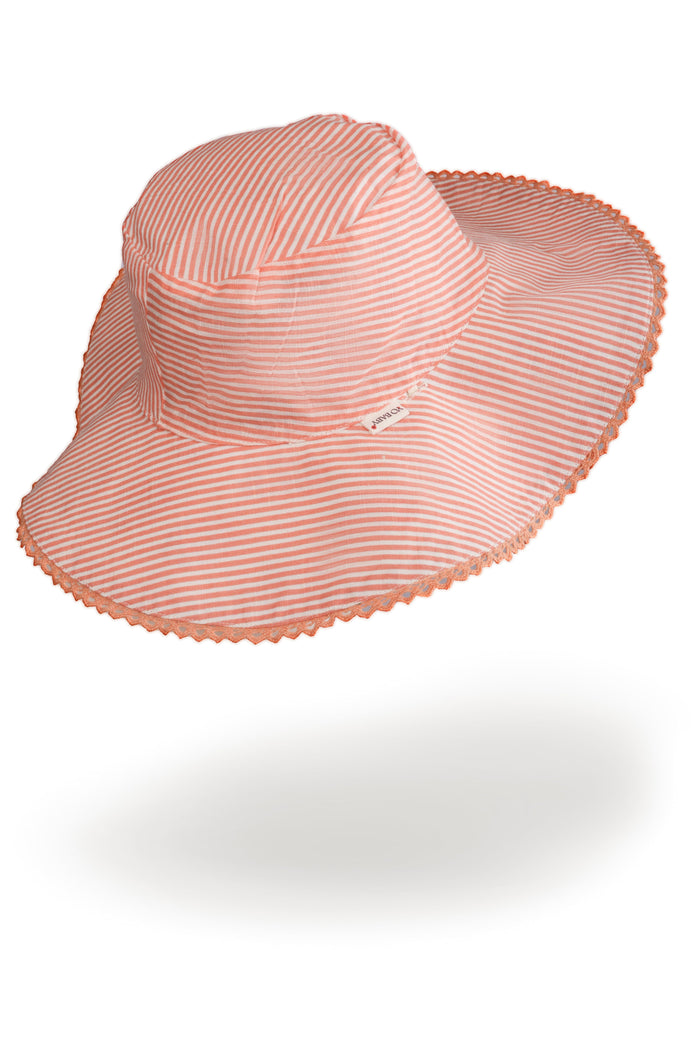 Reversible Coral Booti Print & Coral Stripe Sun Hat for Kids CAP Yo Baby India