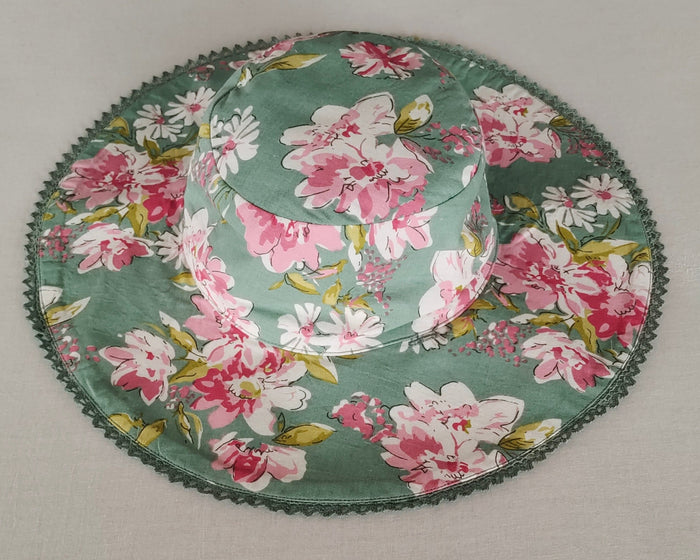 Reversible Green Floral & stripe Kids' Sun Hat with Lace Detail CAP Yo Baby India