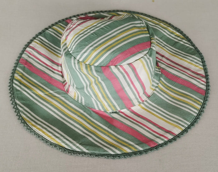Reversible Green Floral & stripe Kids' Sun Hat with Lace Detail CAP Yo Baby India