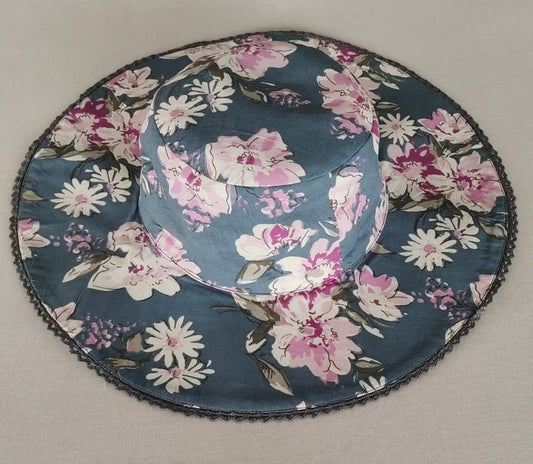 Reversible Grey Floral & Stripe Kids' Sun Hat with Lace Detail CAP Yo Baby India