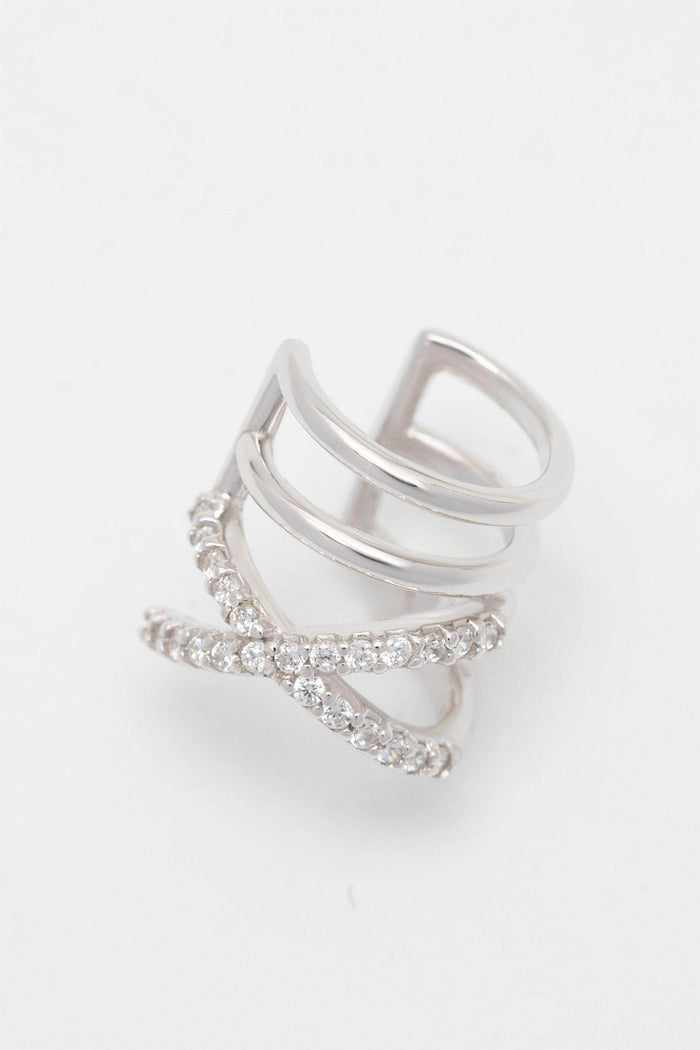 Rhodium plated Ear Cuff with Crystals CZ0242 - COCOMELODY