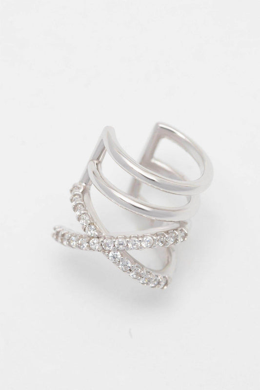 Rhodium plated Ear Cuff with Crystals CZ0242 - COCOMELODY