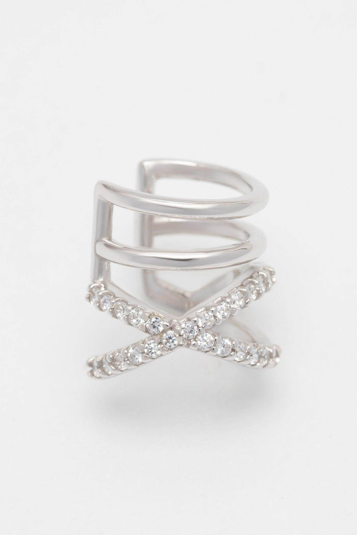 Rhodium plated Ear Cuff with Crystals CZ0242 - COCOMELODY