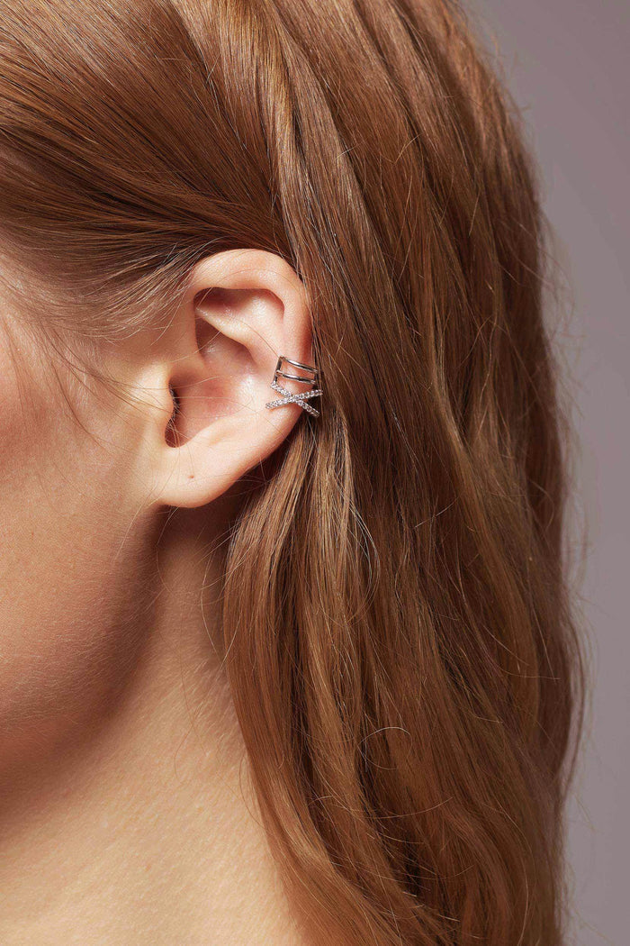 Rhodium plated Ear Cuff with Crystals CZ0242 - COCOMELODY